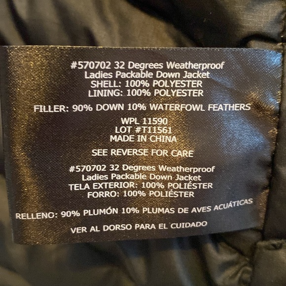 3 for $30 32 Degrees weatherproof packable Down jacket - Picture 5 of 8